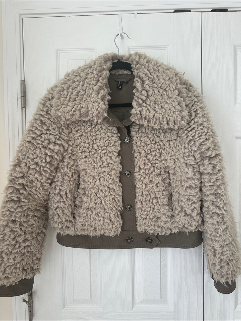 & Other Stories Taupe Cropped Faux Shearling Teddy Jacket